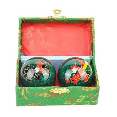 Imagem de YIJU 2x Bolas de Massagem Baoding Balls com Caixa de Armazenamento Presente Portátil Alivia Rigidez Relaxamento Exercício Chinês Handebol para Pais Idosos, Dragão Fênix Verde