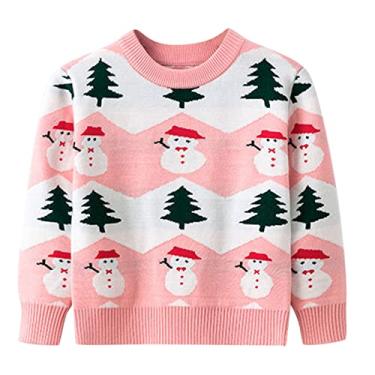 Imagem de Suéter infantil com estampa de boneco de neve e estampa de boneco de neve para meninas e meninos, rosa, 3-4 Anos