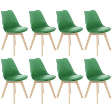 Imagem de Kit 8 Cadeiras Jantar Cozinha Leda Eames Com Assento Estofado Verde Bandeira