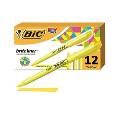 Imagem de BIC BL11YW Marca-texto Brite Liner, ponta cinzel, amarelo fluorescente, dúzia