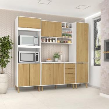 Imagem de Cozinha Modulada Completa com Tampo 5 Peças 9 Portas 3 Gavetas Branco/wood