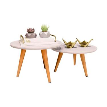 Imagem de Conjunto Mesa De Centro Sala Mesinha Redonda Tripé Retro (Branco)