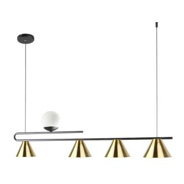 Imagem de Pendente Moderno Filadélfia Preto e Dourado Lixado Globo Leitoso Spotline