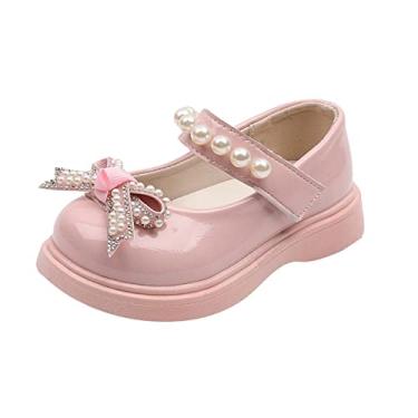 Imagem de Sandálias de água para meninas pequenas sapatos infantis pérola laço sapatos princesa meninas estilo bailarina chinelos, Rosa, 6 Toddler