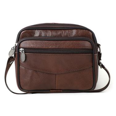 Imagem de Bolsa de Ombro em Couro Genuíno Pequena Bolsa de Mensageiro em Couro de Vaca Bolsa de Mão Masculina para Negócios (B)