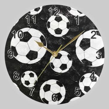 Imagem de CHIFIGNO Relógios de parede redondos de futebol preto e branco, relógios de parede silenciosos, operado por bateria, sem tique-taque, relógio de parede de 25 cm, relógios de banheiro decorativos de