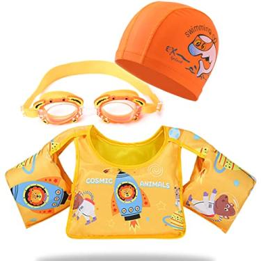 Imagem de Colete de natação infantil para crianças pequenas, aprender a nadar com óculos de natação/boné, maiô infantil de 10 a 29,9 kg, meninos e meninas, jaqueta de natação segura para 2, 3, 4, 5, 6 e 7 anos