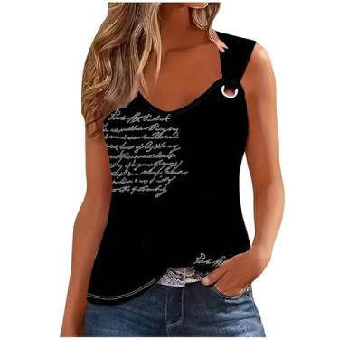 Imagem de Camisetas femininas folgadas longas sem mangas alças finas verão outono 2024 moda, Y-373 Preto, XG