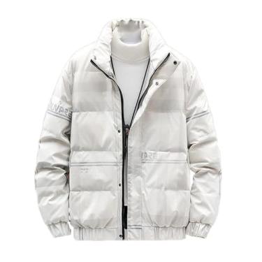 Imagem de Aoleaky Jaqueta masculina de inverno, jaqueta acolchoada para casaco casual solto e quente, Branco, GG