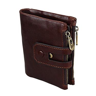 Imagem de Carteira masculina de couro, porta-cartão de crédito, bolso para moedas, carteira com proteção RFID, E, Standard size