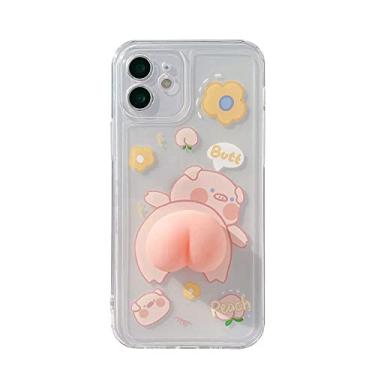 Imagem de BONICI Capa de telefone de borracha de silicone TPU macio para animais de bunda rosa 3D novidade criativa engraçada acenando 3D, capa de liberação de estresse de pressão para iPhone 14, proteção de corpo inteiro - bumbum de porco