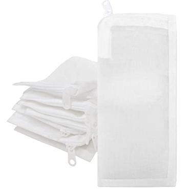 Imagem de Segarty Sacos de mídia para filtro de aquário, pacote com 10 0,15 mm, malha extrafina, 19 x 3 sacos de rede de nylon branco reutilizáveis com zíper de plástico para carvão, bolas biológicas, anéis de cerâmica, carvão ativado, tanque de peixes