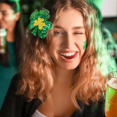 Imagem de Ursumy Óculos de chapéu verde de dia de São Patrício, acessórios de cabelo de trevo irlandês, fantasia de duende verde, decorações de festa do dia de São Patrício para mulheres e crianças (clipe de