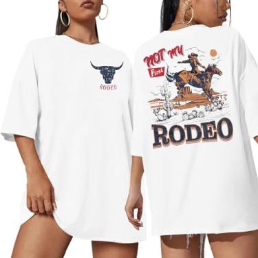 Imagem de Camisetas femininas Rodeo Cowgirl Outfits: Not My First Rodeo Western Camisetas vintage com estampa de caveira de vaca camisetas grandes, Branco, XXG
