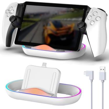 Imagem de Suporte de carregamento para PS Portal Remote Player, base de carregamento portátil com 14 modos de luz RGB e cabo Type-C, acessório de suporte para console PS Portal. (Branco)