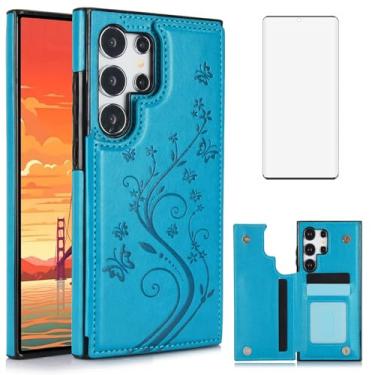 Imagem de Capa de telefone para Samsung Galaxy S24 Ultra 5G com protetor de tela de vidro temperado porta-cartões carteira suporte flip acessórios de celular de couro S24Ultra 24S S 24 24Ultra 2024, 6,8