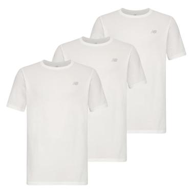 Imagem de New Balance Camiseta masculina de algodão com gola redonda (pacote com 3), Branco/Branco., G