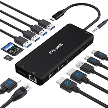 Imagem de Estação de ancoragem para laptop USB C, monitor duplo, adaptador multiporta USB C 14 em 1 com 2 HDMI, DisplayPort, RJ45, SD/TF, portas USB C/A, PD, microfone/áudio, compatível com MacBook Dell, HP,