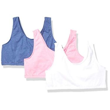 Imagem de Fruit of the Loom Sutiã esportivo elástico embutido de algodão para meninas, Branco/Cadete Azul/Branco, 38