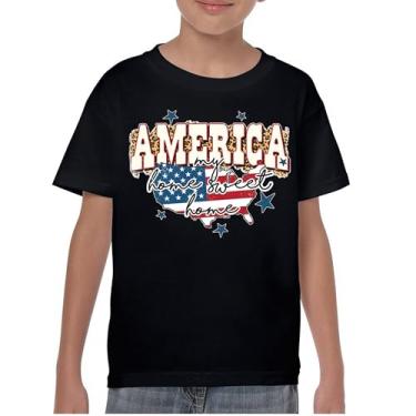 Imagem de Camiseta juvenil America My Home Sweet Home 4th of July Stars and Stripes Pride American Dream Patriotic USA Flag Kids, Preto, G