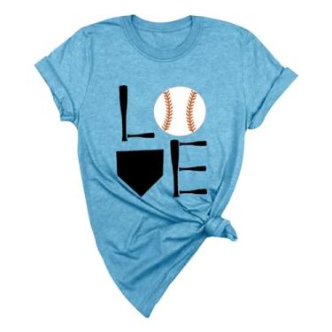 Imagem de Duobla Camiseta feminina de beisebol estampada moderna verão casual tops soltos manga curta camiseta básica bonita 2024 moda, Azul-celeste, M