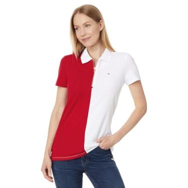 Imagem de Tommy Hilfiger Camisa polo feminina com zíper color block, Escarlate/Branco, GG