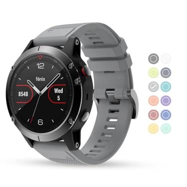 Imagem de BaayCerrie Pulseiras de relógio Fenix compatíveis com Garmin Watch 22 mm de silicone macio de substituição para Fenix 5/5 Plus/6/6 Pro/7/Forerunner 935/945/Approach S60 (cinza)