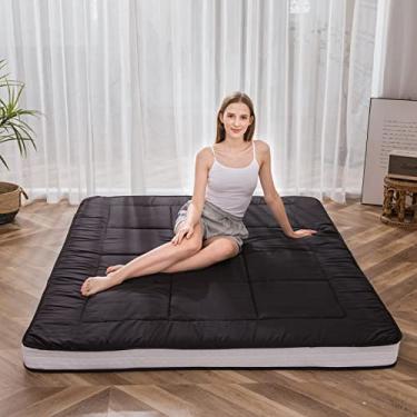 Imagem de MAXYOYO Colchão para cama king size, colchão de futon japonês, tapete de tatami king, para acampamento, fácil de dobrar e portátil, sofá futon de chão, preto
