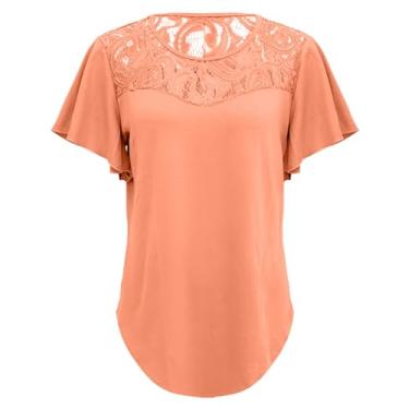 Imagem de New Summer Women's Clothing Camiseta feminina cor sólida malha emenda babados manga curta grande camiseta feminina, Vermelho, P
