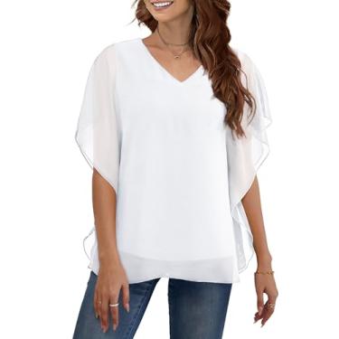 Imagem de FOLUNSI Túnica feminina plus size camisa de camada dupla chiffon blusas elegantes G-3GG, Branco, G