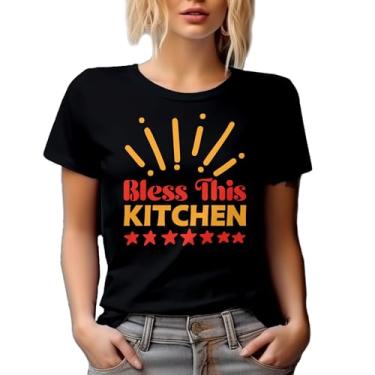 Imagem de Camiseta brilhante Bless This Kitchen with Star Home Gift Idea para amantes de comida, Preto, G