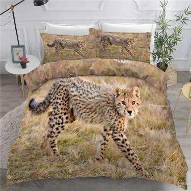 Imagem de Jogo de cama king leopardo neve vida selvagem, conjunto de 3 peças para decoração de quarto, capa de edredom de microfibra macia 264 x 232 cm e 2 fronhas, com fecho de zíper e laços
