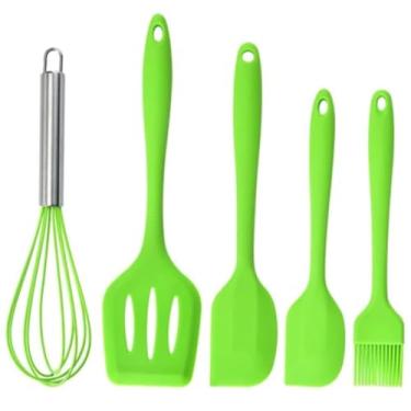 Imagem de Kit de Utensílios Para Cozinha 5 Peças de Silicone Antiaderente, Espatulas, Fouet (Batedor de Ovos) (Verde)