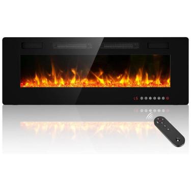 Imagem de Lareira Elétrica de Embutir Ultrafina A45x127L cm com Temporizador, Controle Remoto e Digital, 110V 1500W, BREEZEHEAT, Preta