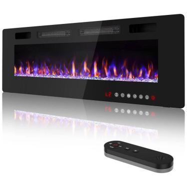 Imagem de Lareira Elétrica de Embutir A45x152L cm com Controle Remoto e Digital, 110V 1500W, Eueiriup, Preta