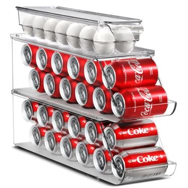 Imagem de Sorbus Soda Can Organizer for Refrigerator & Egg Holder for Fridge Set, 2 Stackable Can Holder Dispenser Holds 12 Cans Each & 1 Egg Holders with Lid holds 14 eggs for Fridge, Pantry, Freezer, BPA-Free