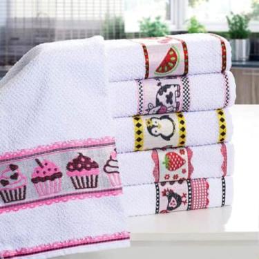 Imagem de Pano de Prato Atoalhado Felpudo 05 unidades Pano de Copa Cozinha Guardanapo Louça Gourmet Luxo