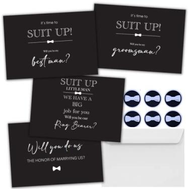 Imagem de Hat Acrobat 12 cartões de proposta de padrinhos incluindo padrinho, portador de anel e cartas oficiais com envelopes e adesivos – Cartões de convite de casamento para presentes de padrinhos (preto)