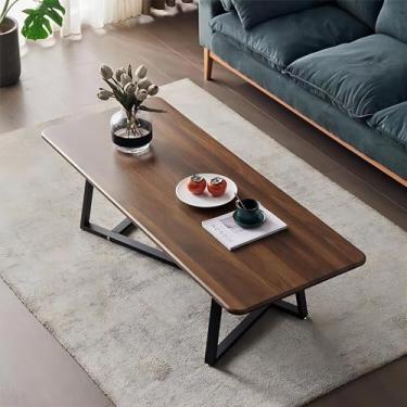 Imagem de Mesa de café pequena e moderna leve e luxuosa para sala de estar com pernas de armação de metal, mesa de coquetel retangular industrial simples, mesa média de madeira vintage, mesa de centro de metal