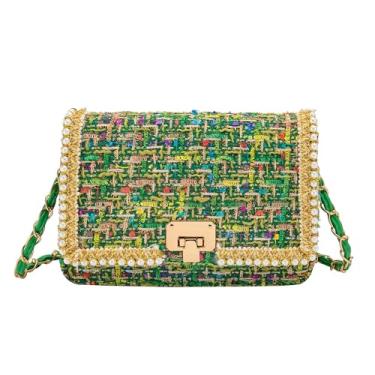 Imagem de FGJKKK Bolsa de ombro para mulheres, bolsa tiracolo retrô de tweed pérola clutch bolsa tiracolo axilas bolsa de noite bolsa quadrada bolsa bolsa de mão, Verde - 1