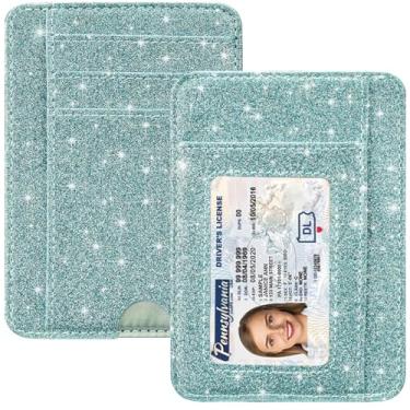 Imagem de Carteira com porta-cartões – Carteira HOTCOOL minimalista de couro com bloqueio de RFID para homens e mulheres, A azul com glitter, One_Size, Carteira RFID