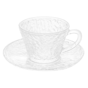 Imagem de Xícara P/Chá C/Pires de Cristal Martelado Petra Transparente 180ml Lyor