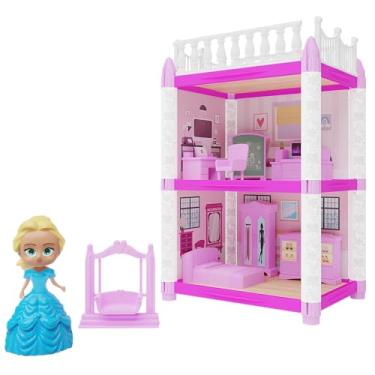 Imagem de GGB Plast Casinha de Boneca Quarto e Sala de Estudos da Princesa 56 Peças Rosa