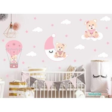 Imagem de Adesivo De Parede Ursa Princesa Lua Nuvem Vestido E Balão - senhorita 