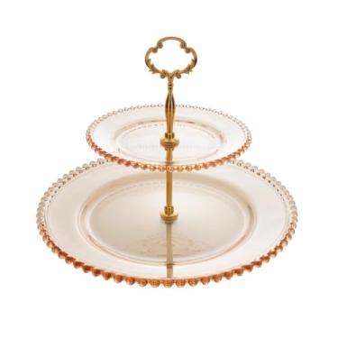 Imagem de WOLFF - Prato Duplo de Cristal para Doces Âmbar - Prato Inferior 32cm - Prato Superior 19cm - Altura montado 24cm - Linha Pearl