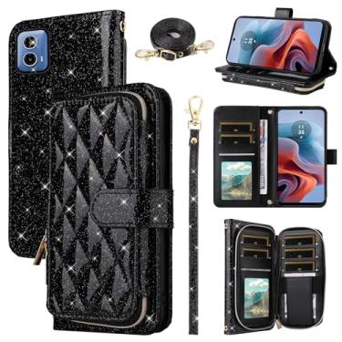 Imagem de Furill Capa carteira para Motorola Moto G34 5G com alça de pulso removível, alça de ombro transversal, 9 compartimentos para cartões, bolsa com zíper, luxuosa, couro PU, suporte para celular para