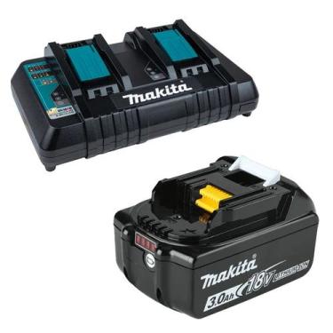 Imagem de Kit Carregador Rápido Duplo 220v + Bateria 18v 3ah Makita