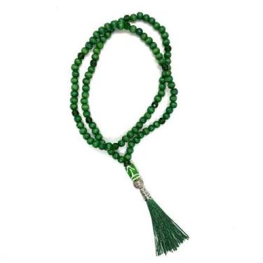 Imagem de Japamala Oxóssi 108 Contas 45 Cm Em Madeira 8 Mm Pompom - Lua Mística 