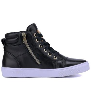 Imagem de Bota Feminina Sneaker Em Couro Tenis Botinha Academia Preto - Mr. Gutt