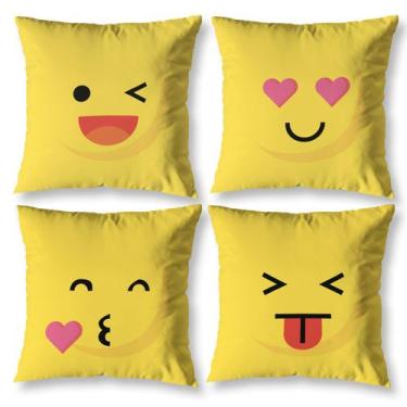 Imagem de Kit 4 Capas De Almofada 40cmx40cm Estampadas Emoji Digital - Mercado B